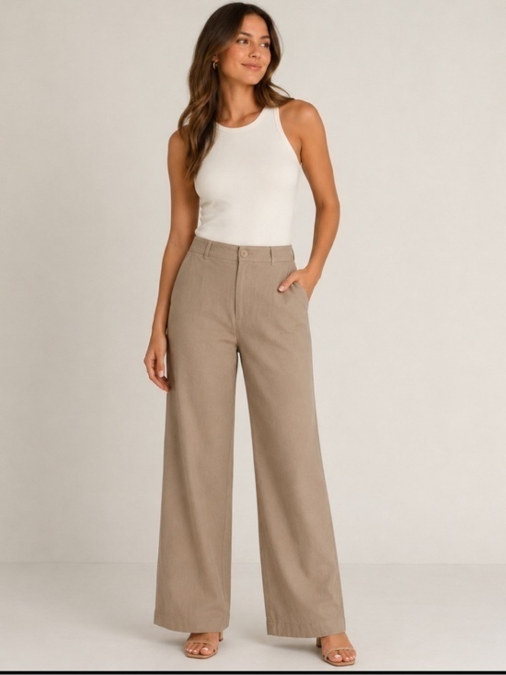 Verge Girl Size 8 Taupe Linen Blend Wide Leg Pants New